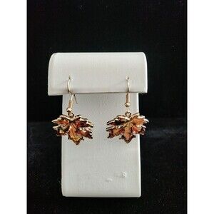 Fall Maple Leaf With Rhinestone Dangle Earrings 1" X 1"